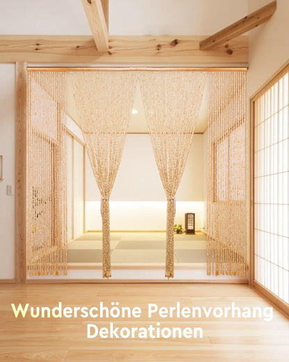 Ezcasch Holzperlenvorhang 90x200 cm, 52 Stränge, Beige, Türvorhang