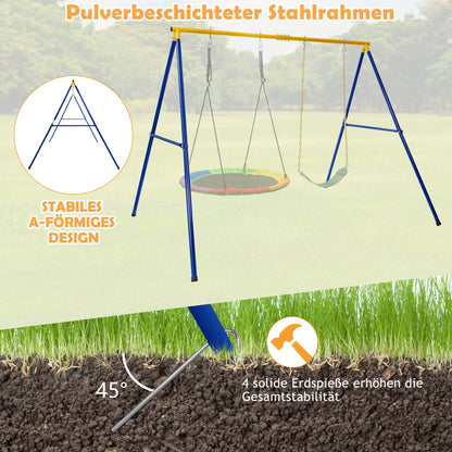 COSTWAY Doppelschaukel mit Gestell, Kinderschaukel & Nestschaukel