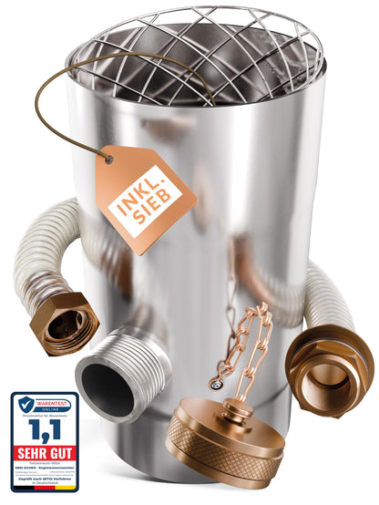 Drei Eichen Regensammler für Fallrohr 100 mm mit Sieb aus Edelstahl, Anschlussschlauch für Regentonne