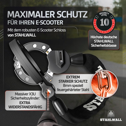 STAHLWALL E-Scooter-Schloss mit Tasche aus feuergehärtetem Stahl
