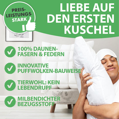 Welldora Premium Daunenfedern Kopfkissen ergonomisch 40x80 – mittelfest