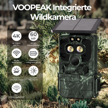 VOOPEAK TC37 Solar Wildkamera 4K 60MP, WLAN, Sternenlicht-Nachtsicht
