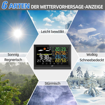 LFF Funk Wetterstation Innen Aussen mit Sensoren - Farbdisplay Atomuhr