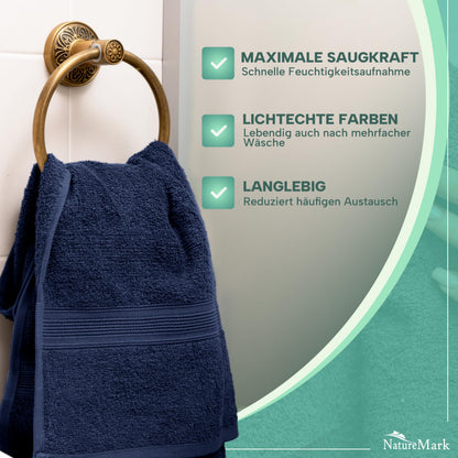 NatureMark Handtücher 8er Set Navyblau 100% Baumwolle 50x100 cm