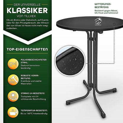 tillvex® Gastro Stehtisch klappbar Ø80cm mit Husse – rund