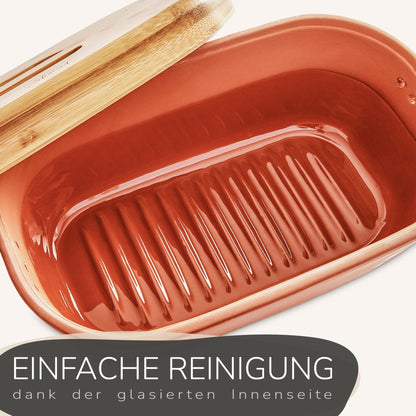 Steinzeit Design Brotkasten - Keramik mit Bambusdeckel