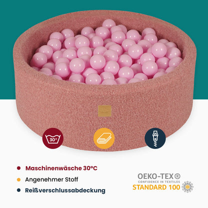 MEOWBABY Bällebad Baby Boucle 90x40cm mit 300 Bällen Rosa