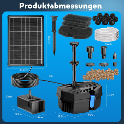 Biling 8W Solar Teichfilter Solarpumpe – Akku, 405 l/h