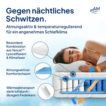 AM Qualitätsmatratzen Premium Taschenfederkernmatratze 90x200 H3