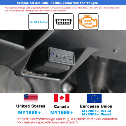 Veepeak OBDCheck BLE OBD2 Diagnosegerät Bluetooth für iOS & Android