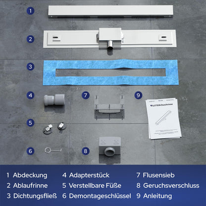 VILSTEIN Duschrinne Edelstahl Extra Flach 80 cm mit Siphon