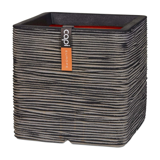Capi Europe Rib NL Blumentopf quadratisch - 50x50 Anthrazit. Quadratischer, anthrazitfarbener Topf mit Rippenstruktur zum Bepflanzen.
