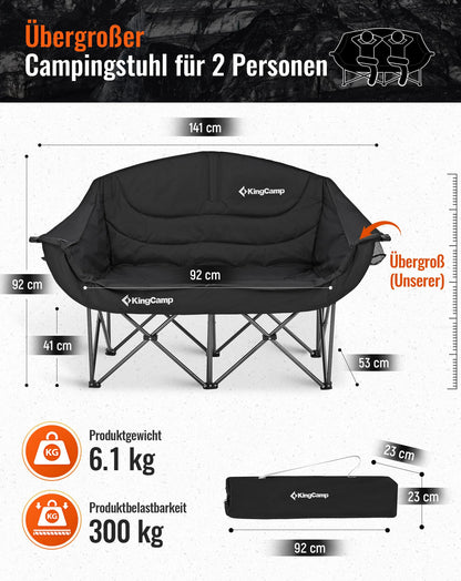 KingCamp Camping Sofa Faltbar 2 Sitzer - Gepolstert Hochlehner
