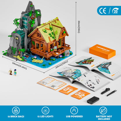 Lumibricks Waterfall Cabin Bauset mit LED-Licht, 2539 Teile