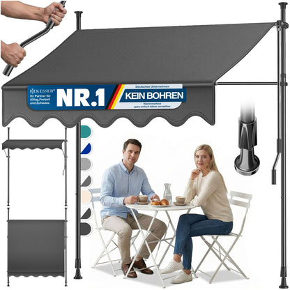 KESSER Klemmmarkise mit Handkurbel, Balkonmarkise ohne Bohren, 350 cm als Sonnen- und Sichtschutz