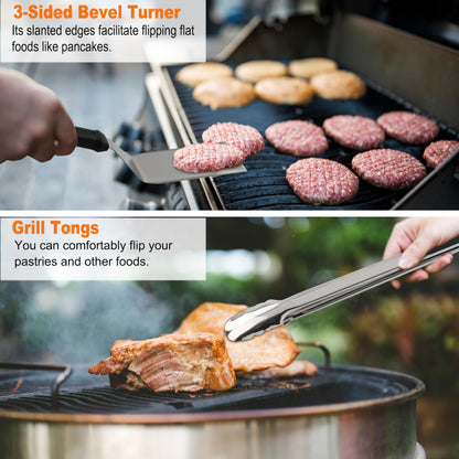 Grilljoy Plancha Grillbesteck Set 28-teilig mit Burgerpresse