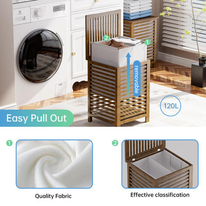 SMIBUY Grosser Wäschekorb Bambus mit Deckel - Nussbaum