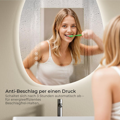 S'AFIELINA Asymmetrischer LED Badspiegel 75x55cm – Dimmbar, Beschlagfrei
