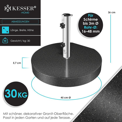 KESSER Granit Sonnenschirmständer 30 kg mit Edelstahlrohr, Anthrazit