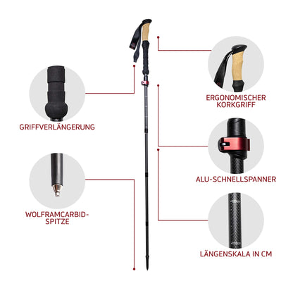 Rothwild Platzhirsch Carbon Wanderstöcke faltbar 105-125cm