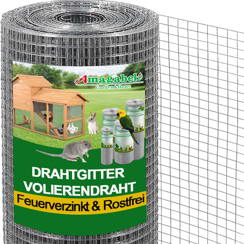 Amagabeli Drahtgitter Volierendraht 1m x 20m, 12x12mm, Feuerverzinkt