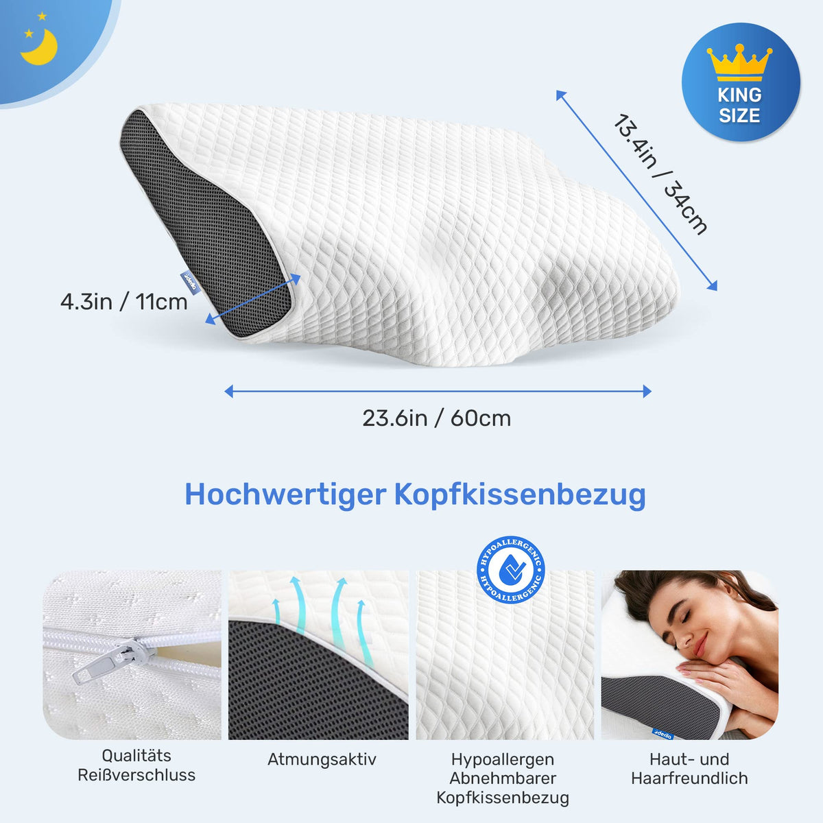 Derila King Nackenkissen Memory Foam 60 x 34 cm –