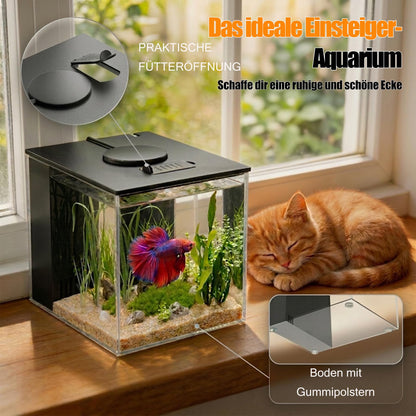 Vehipa Mini Aquarium Komplettset 3,7 L mit Filter und LED, Schwarz