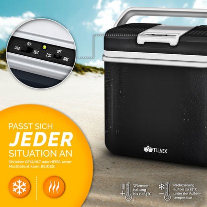 tillvex Kühlbox elektrisch 24L kühlt & wärmt – Anthrazit