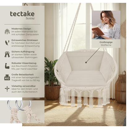tectake Hängesessel mit Gestell, Indoor und Outdoor, beige