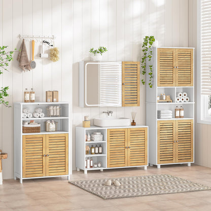 FORABAMB Waschbeckenunterschrank mit Bambustüren, 90 x 60 x 30 cm