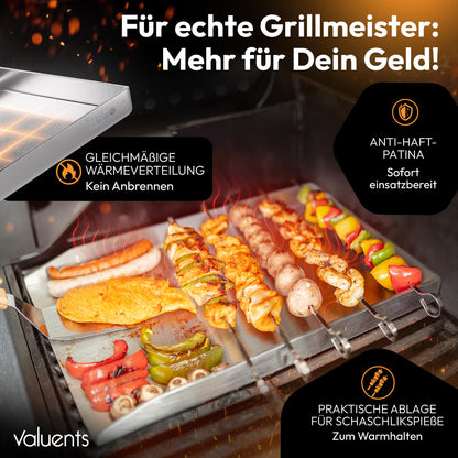 valuents Grillplatte Plancha Edelstahl 25 x 35 cm mit Grillspachtel