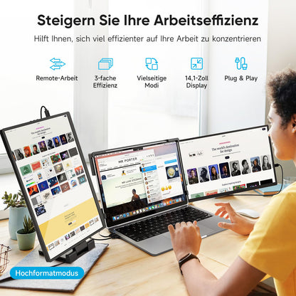 TechPro 2025 14.1" FHD Laptop Monitor Erweiterung IPS Triple