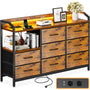 ODK Kommode mit LED, 8 Stoffschubladen, USB & Steckdosen, Vintage – Schubladenschrank mit Holzplatte und Stahlrahmen