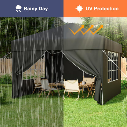 JUMMICO Faltpavillon 3x3m Wasserdicht UV50+ Grau mit 4 Seitenwänden