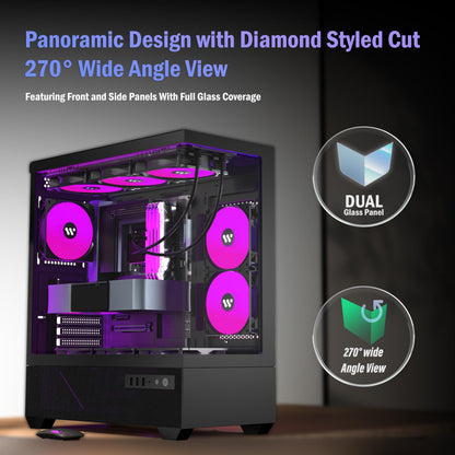 KEDIERS G800-B50F ATX PC Gehäuse – Glas, ARGB, Schwarz