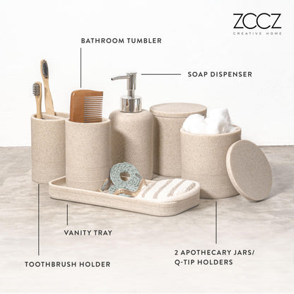 ZCCZ Badezimmer Set 6-teilig – Organizer in Marmor-Optik, Sandfarben