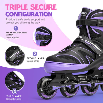 2PM SPORTS Inline Skates für Kinder, verstellbar, 82A PU-Rollen