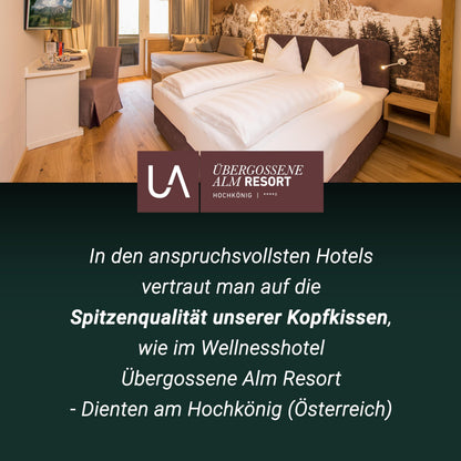 ZOLLNER Deluxe Daunenkissen aus 100% Daunen - Made in Germany – für Allergiker geeignet – Bezug aus hochwertiger Mako Baumwolle - waschbar bis 60°C - 40x40 cm - Hotelqualität