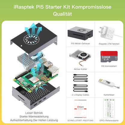 iRasptek Raspberry Pi 5 8GB Starter Kit - 128GB Aluminium