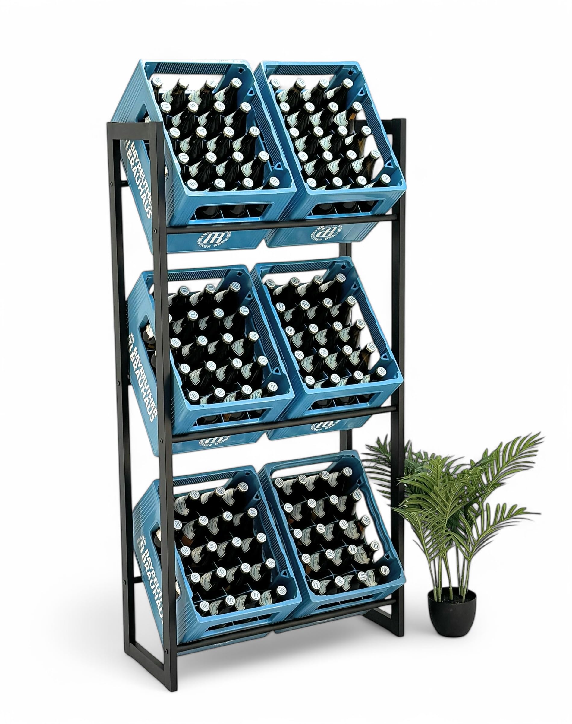 DanDiBo Getränkekistenregal – 6 Kisten, Schwarz, 71cm, 96563. Schwarzes, vertikales Regal zur platzsparenden Lagerung von 6 Getränkekisten.