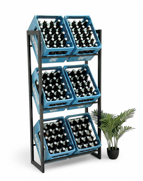 DanDiBo Getränkekistenregal – 6 Kisten, Schwarz, 71cm, 96563. Schwarzes, vertikales Regal zur platzsparenden Lagerung von 6 Getränkekisten.