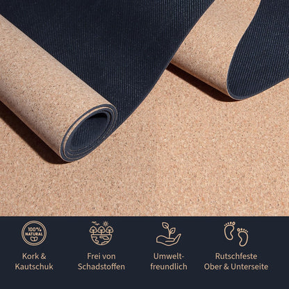 Premium Yogamatte Pro Kork Testsieger - extra gross 200x66 cm