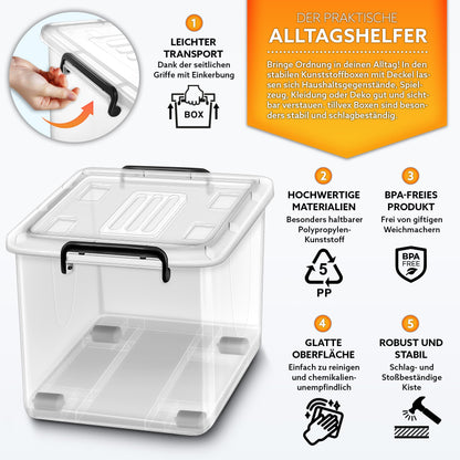 tillvex Aufbewahrungsboxen Set mit Deckel – 4er, 62L, lebensmittelecht