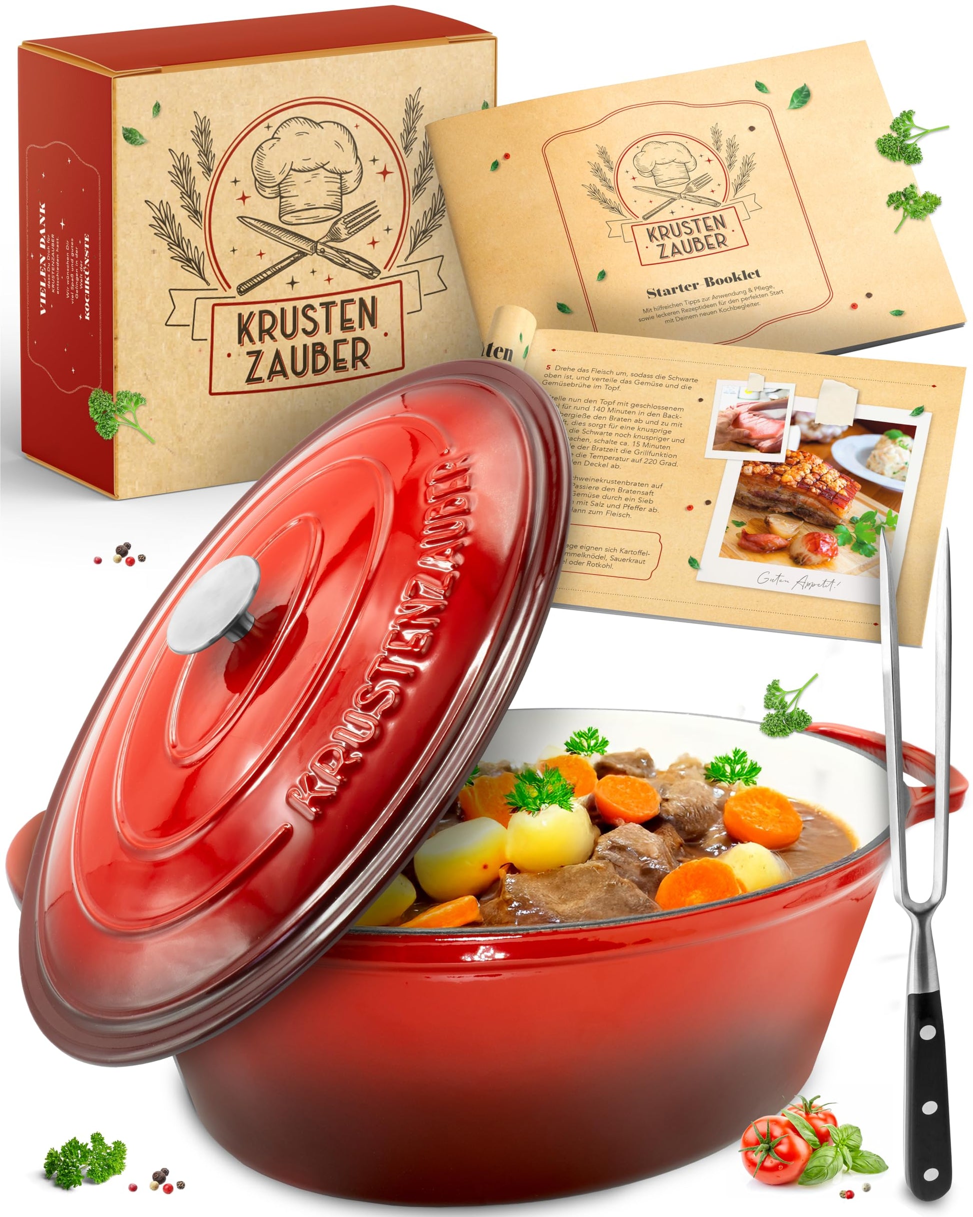 KRUSTENZAUBER Emaille Gusseisen Bräter KRZ 24 – 33cm 6l Oval. Ovaler Emaille-Gusseisen-Bräter zum Schmoren und Braten von Speisen.