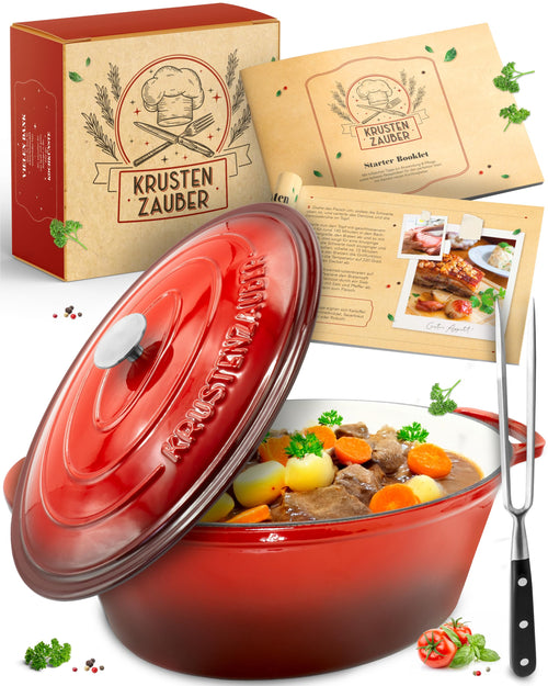 KRUSTENZAUBER Emaille Gusseisen Bräter KRZ 24 – 33cm 6l Oval. Ovaler Emaille-Gusseisen-Bräter zum Schmoren und Braten von Speisen.