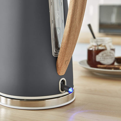 Swan Nordic Wasserkocher Toaster Mikrowelle Set – Grau Holzoptik