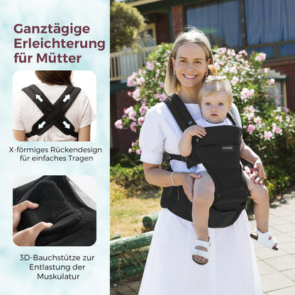 Momcozy Babytrage mit Hüftkissen 2-in-1 – Schwarz