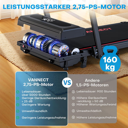 VANNECT Walking Pad X390, klappbares Laufband mit 9 % Steigung