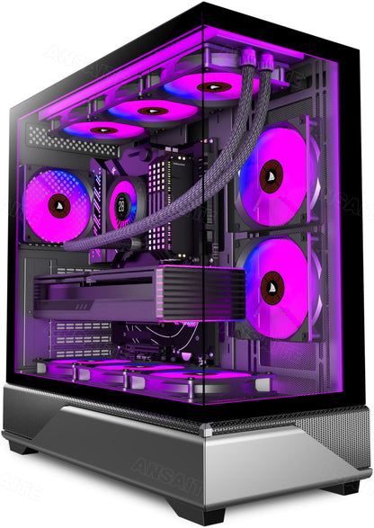 ANSAITE H-D9 ATX Mid-Tower PC-Gehäuse mit 6 ARGB PWM-Lüftern, schwarz