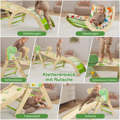 khlerox Kletterdreieck Set 7-in-1 aus Holz, faltbar, Dinosaur